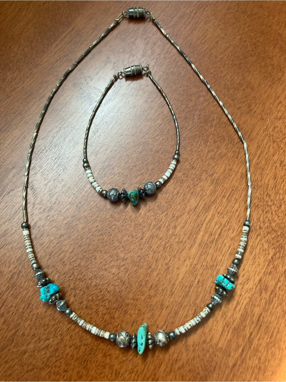 Turquoise and Heishi Bead Necklace and Bracelet Set